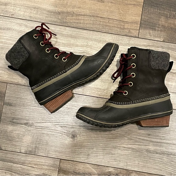 Sorel Black & Gray Slimpack II Red Lace Up Winter Duck Boot 9.5 - Picture 1 of 8